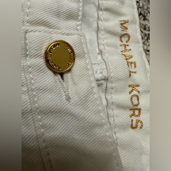 MICHAEL KORS womens size 10 Sexy Boyfriend ivory gold studded cuffed denim jeans - Picture 5 of 14